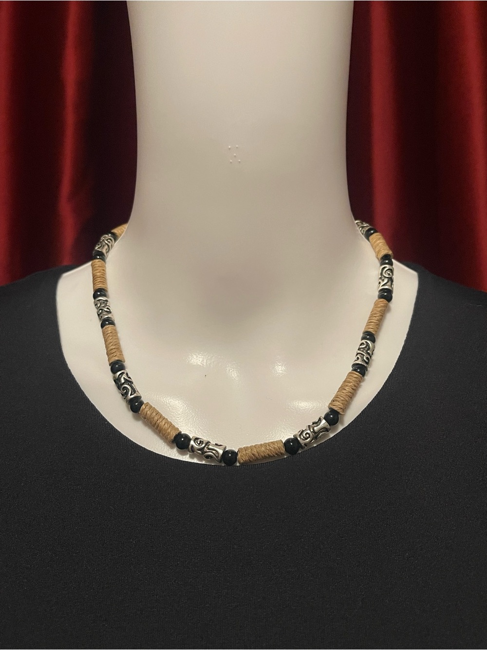 Handcrafted Black and Tan Beaded Necklace